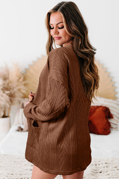 Solid Textured Open Front Cardigan with Pocket