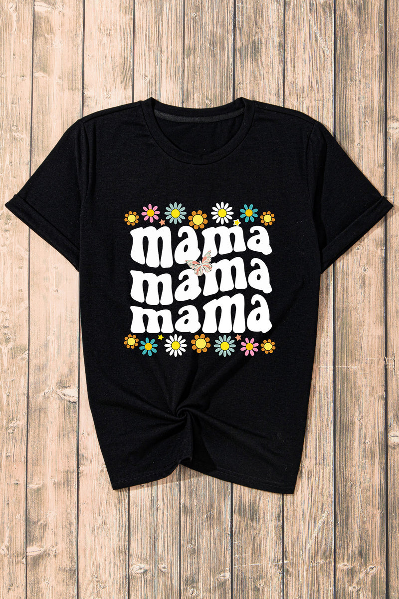 Black Floral mama Butterfly Graphic T Shirt