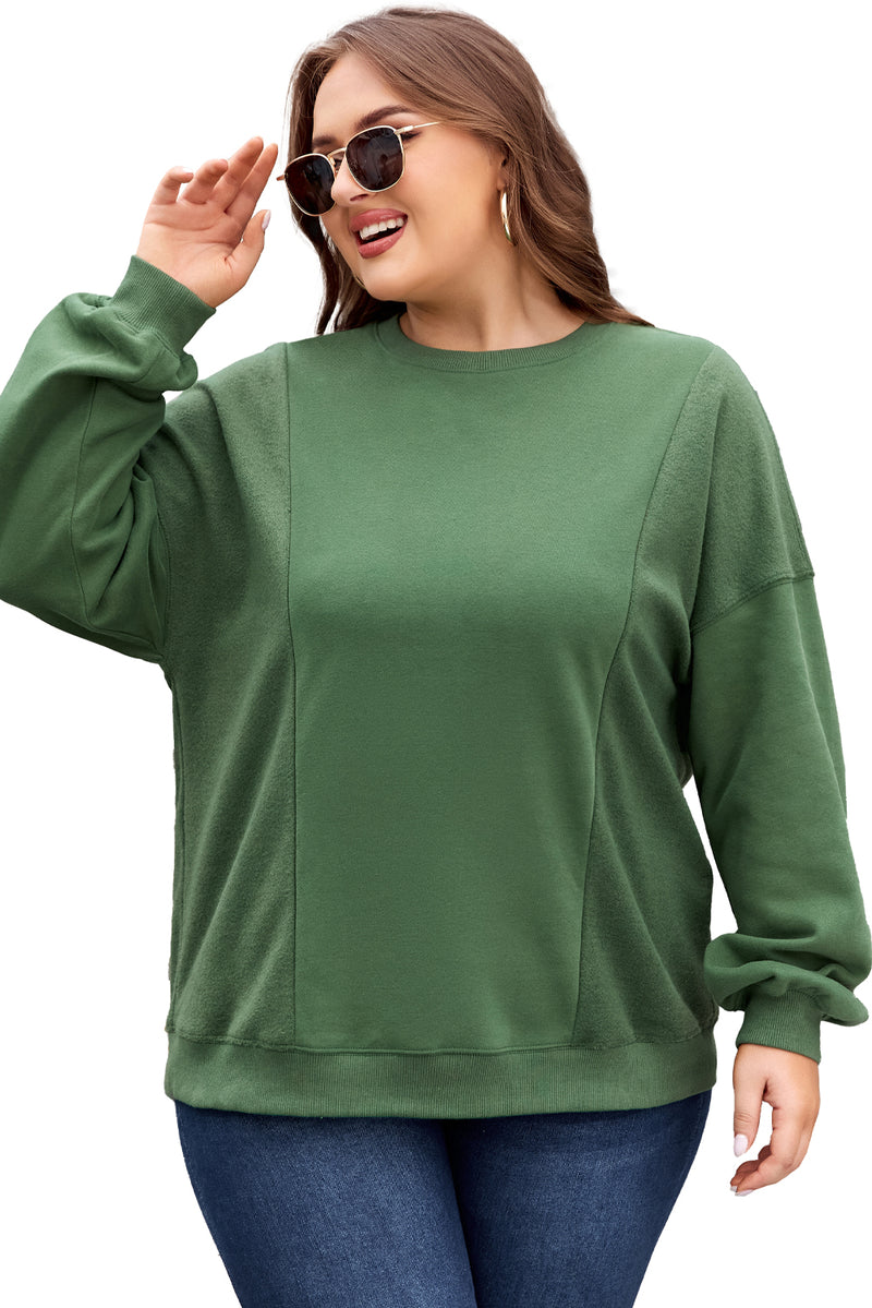 Apricot Loose Patchwork Crewneck Plus Size Sweatshirt