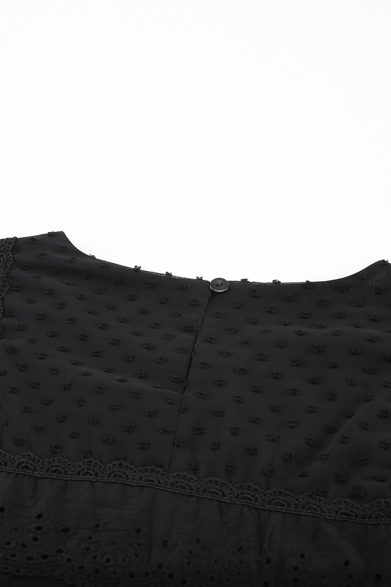 Black Flutter Sleeves Sheer Textured Babydoll Top