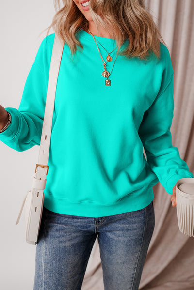 Smoke Green Solid Fleece Lined Drop Shoulder Terry Sweatshirt