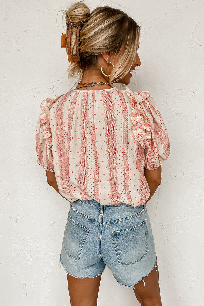 Red Frilled Puff Sleeve Blouse