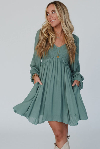Mist Green Smocked Short Dress