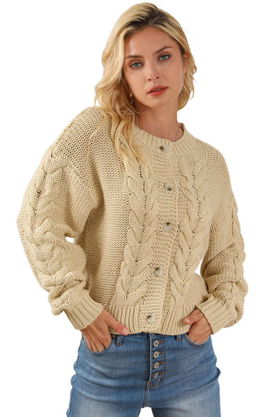 Apricot Cable Knit Buttoned Cardigan