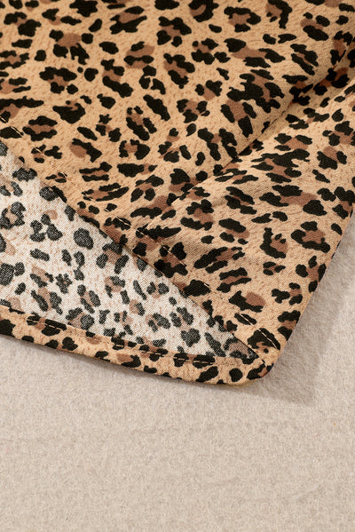 Leopard Frilled Shoulder Decor Plus Size Babydoll Top