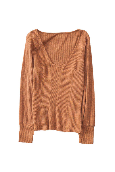 U Neck Textured Long Sleeve Top