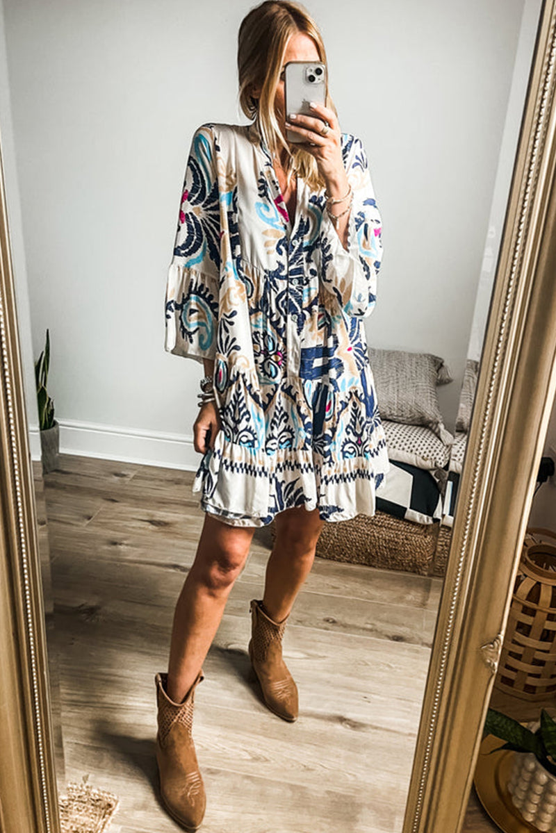 Tribal Bracelet Sleeve Buttoned Mini Dress