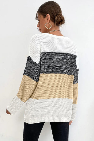 Multicolour Color Block Drop Shoulder Knit Sweater