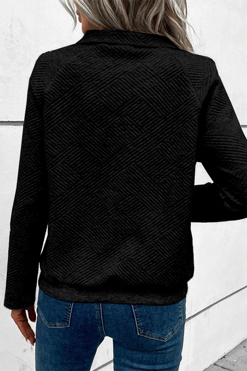 Light Grey Textured Knit Buttoned Kangaroo Pocket Sweatshirt