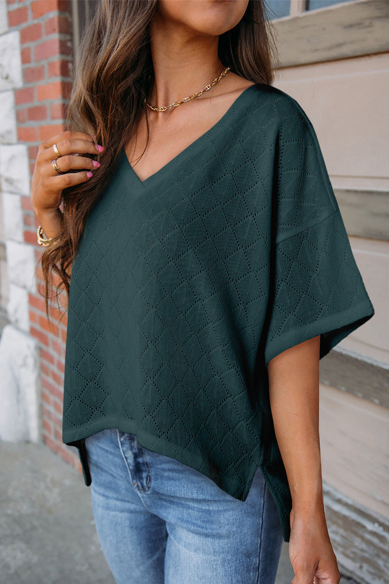 V Neck Knitted Flowy Blouse