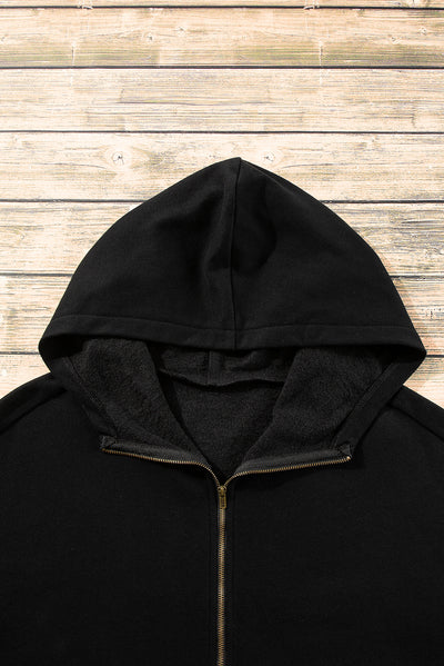 Brown Fleece Lined Half Zipper Kangaroo Pockets Loose Hoodie