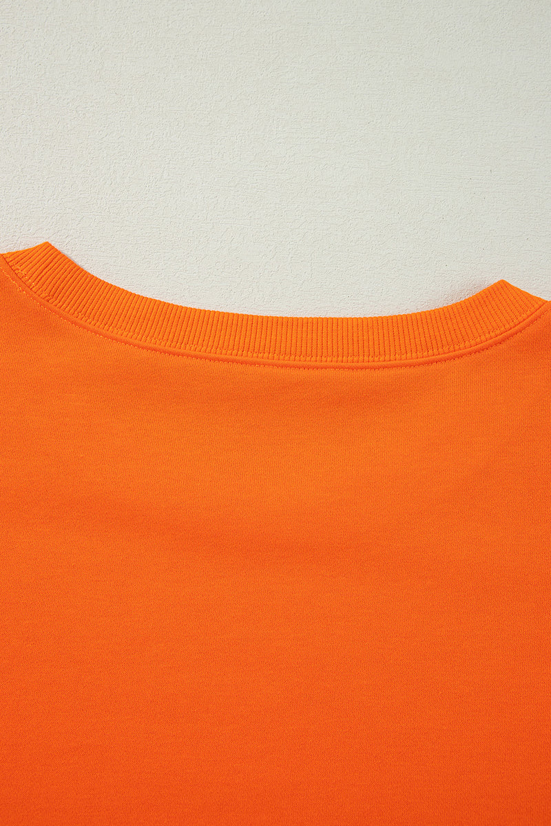 Carrot Exposed Seam Drop Shoulder Round Neck Sweatshirt with Slits