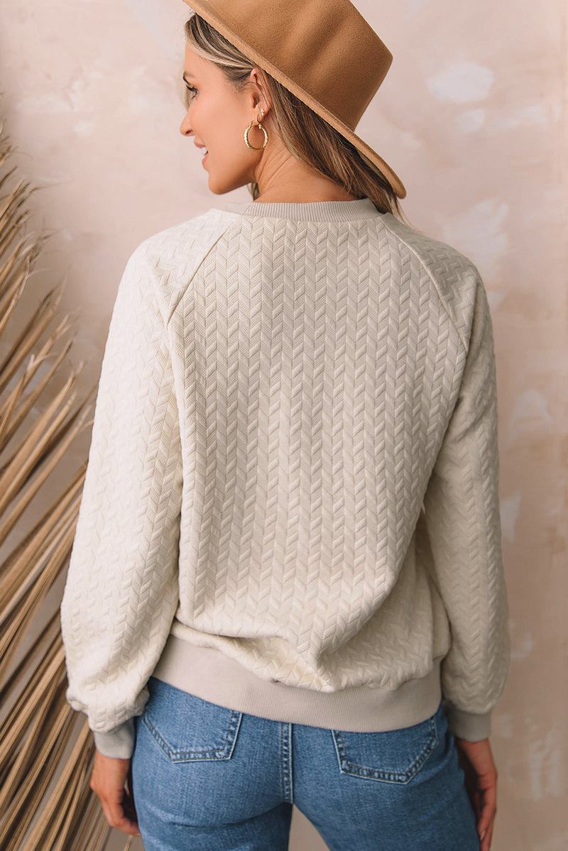 Solid Textured Raglan Sleeve Pullover Sweatshirt