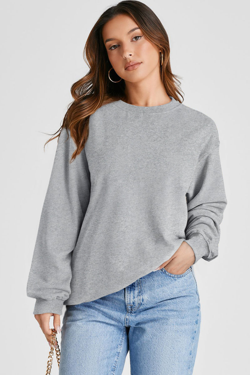 Plain Drop Shoulder Crewneck Pullover Sweatshirt