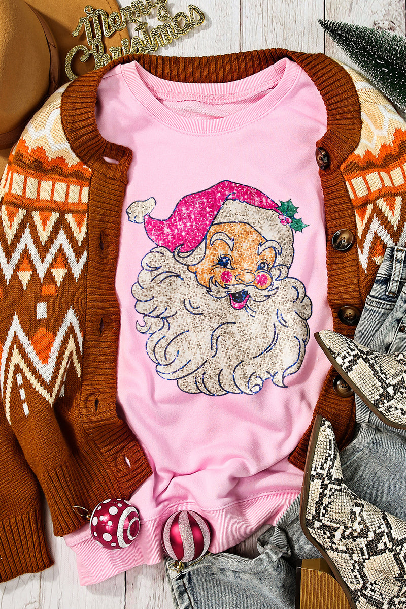 Pink Bold Christmas Claus Graphic Drop Shoulder Sweatshirt