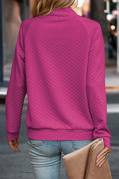 Quilted Buttoned Neckline Stand Neck Pullover Sweatshirt