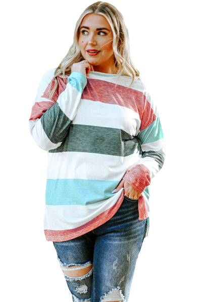 Stripe Plus Size Colorblock Pullover Top