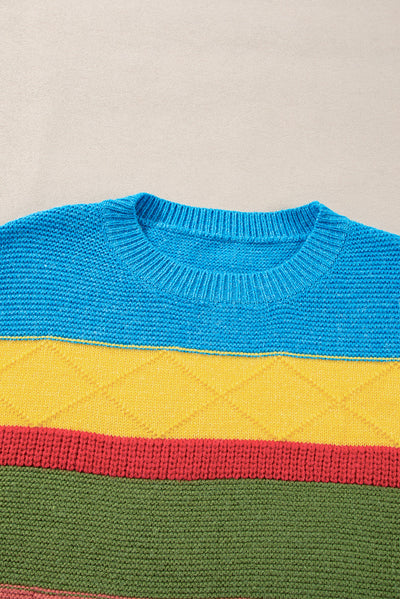 Yellow Colorblock Mixed Textured Drop Shoulder Sweater