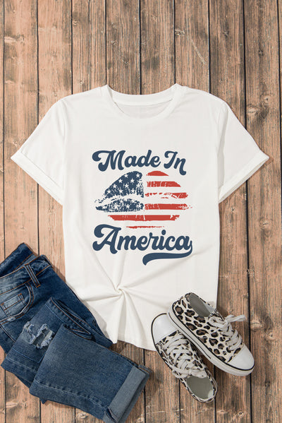 White Made in America Lip Printed O Neck T Shirt