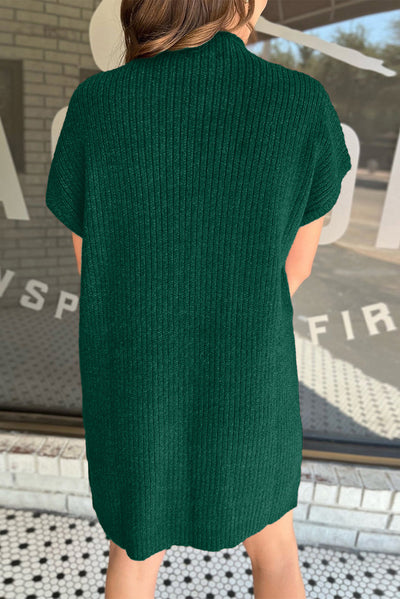 Pocket Ribbed Knit Short Sleeve Sweater Dress