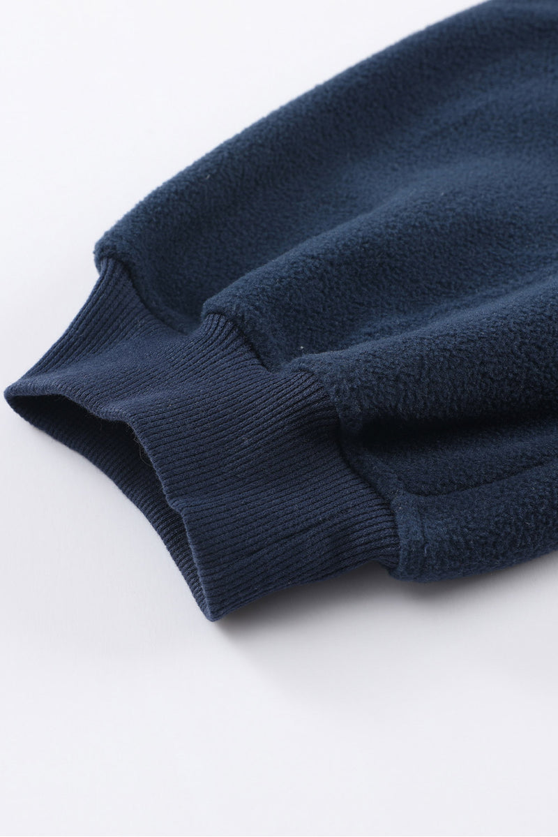 Blue Snap Buttons Pullover Plus Size Fleece Sweatshirt