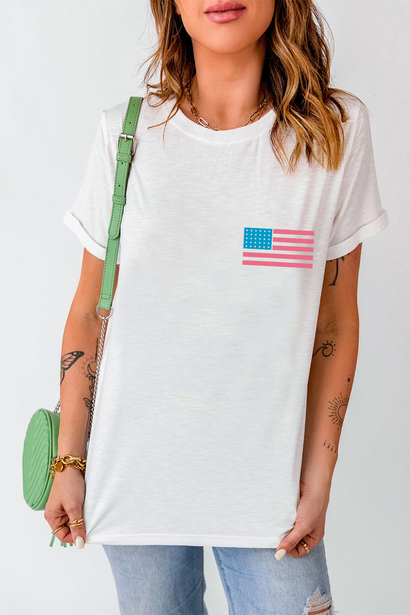 White Back American Flag LIVE FREE Graphic T Shirt