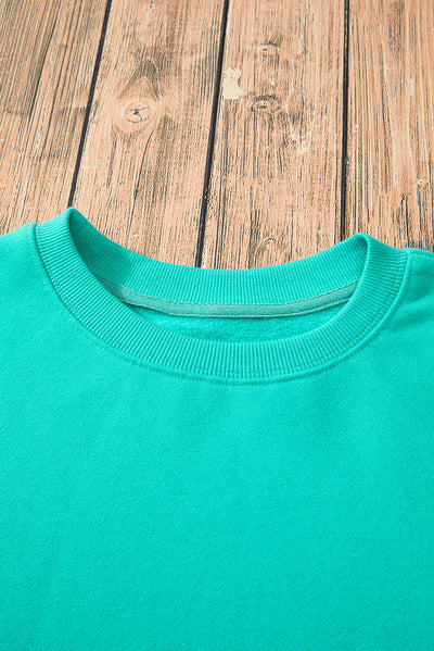 Smoke Green Solid Fleece Lined Drop Shoulder Terry Sweatshirt