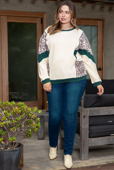 Leopard Colorblock Patchwork Dolman Sleeve Plus Size Top