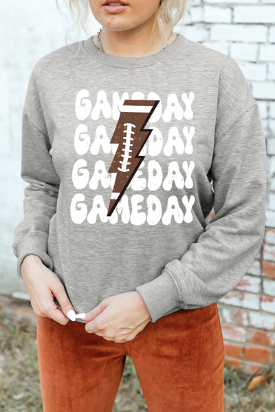 Gray GAME DAY Lightning Rugby Football Print Pullover Sweatshirt