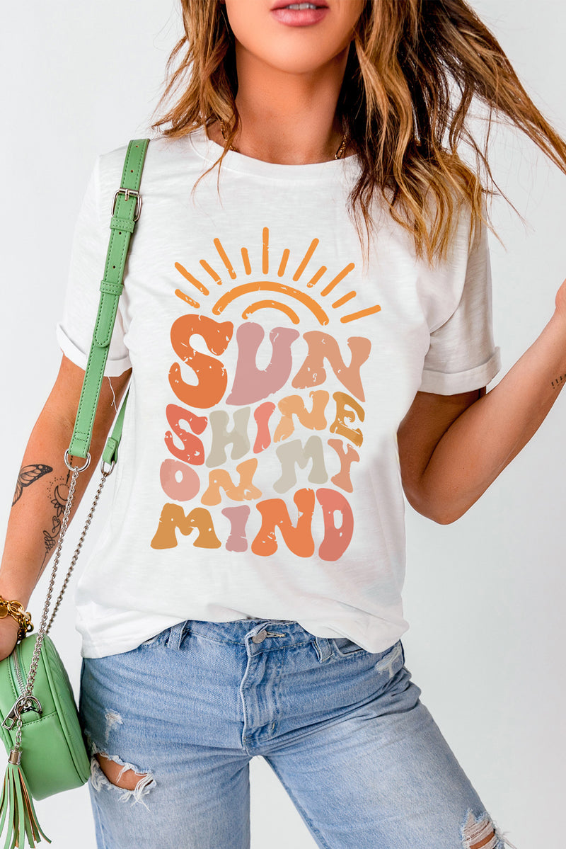 White Sun Shine On My Mind Crew Neck Graphic Tee