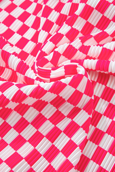 Pink Checkered Buttoned Shirt and High Waist Pants Pajama Set