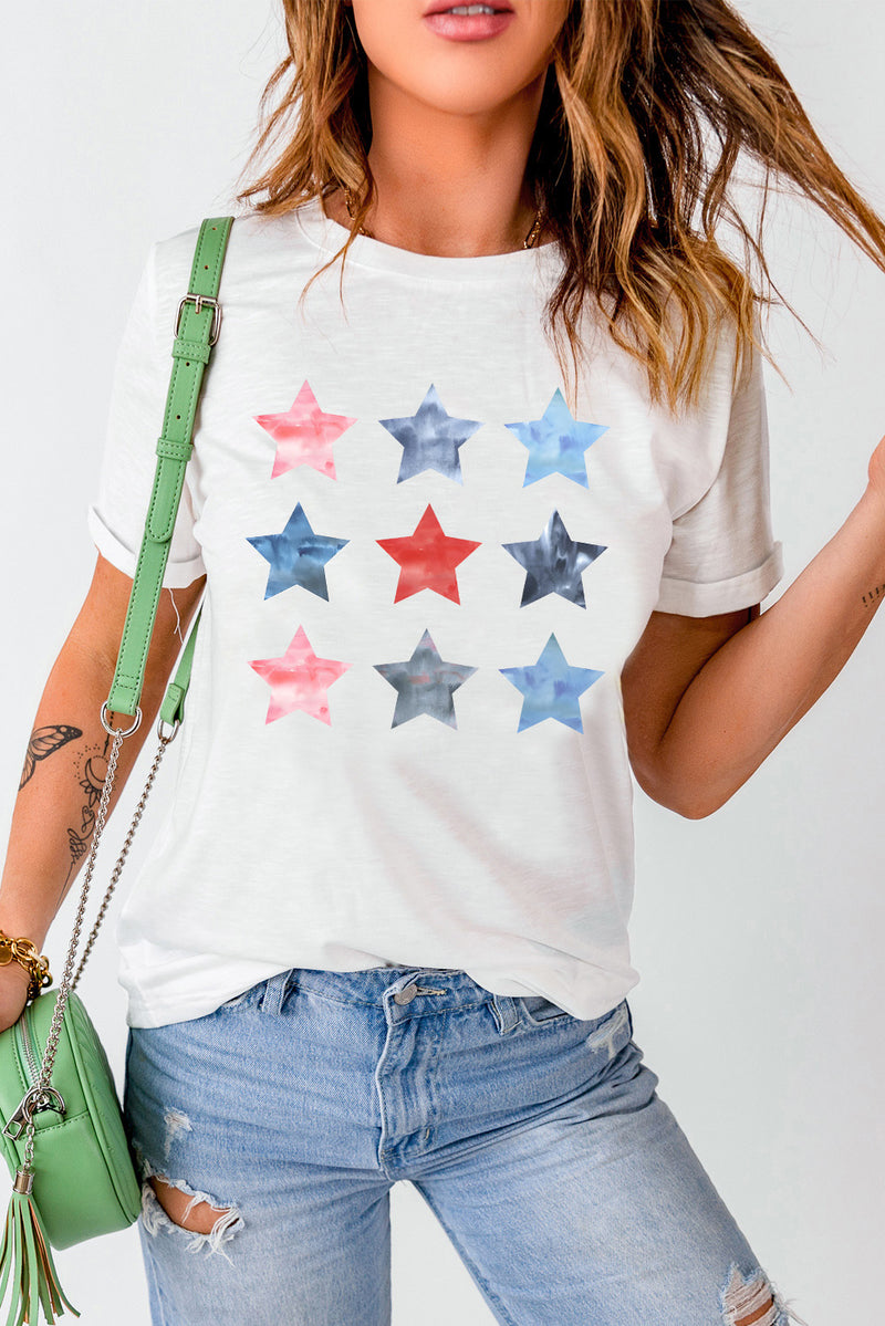 White Flag Day Stars Print Crew Neck T Shirt