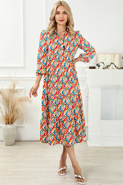 Multicolor Long Sleeve High Waist Dress