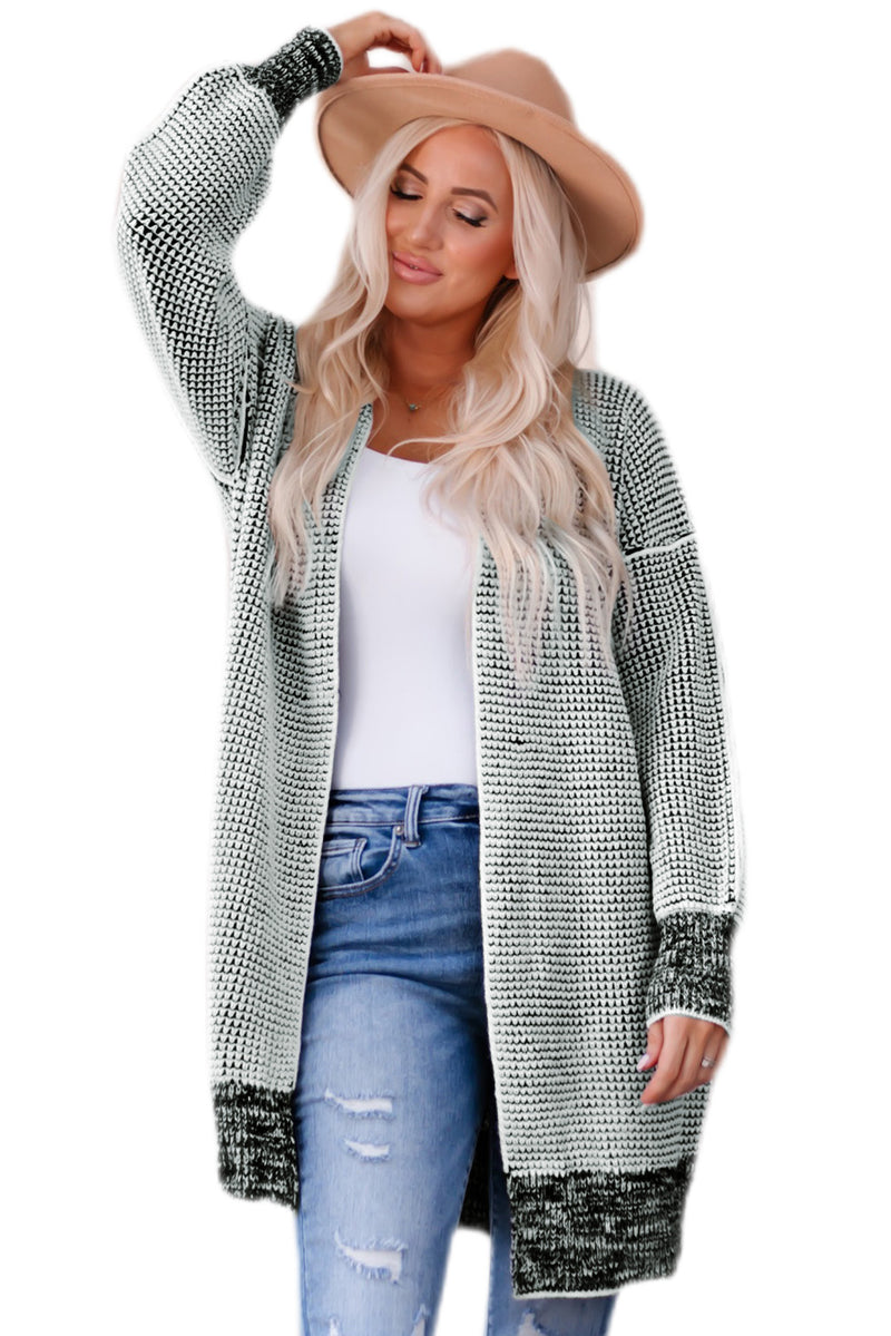 Plaid Knitted Long Open Front Cardigan