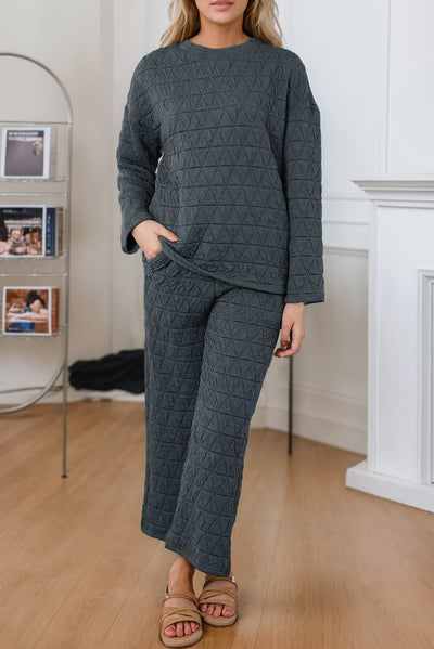 Quilted Pullover and Pants Outfit