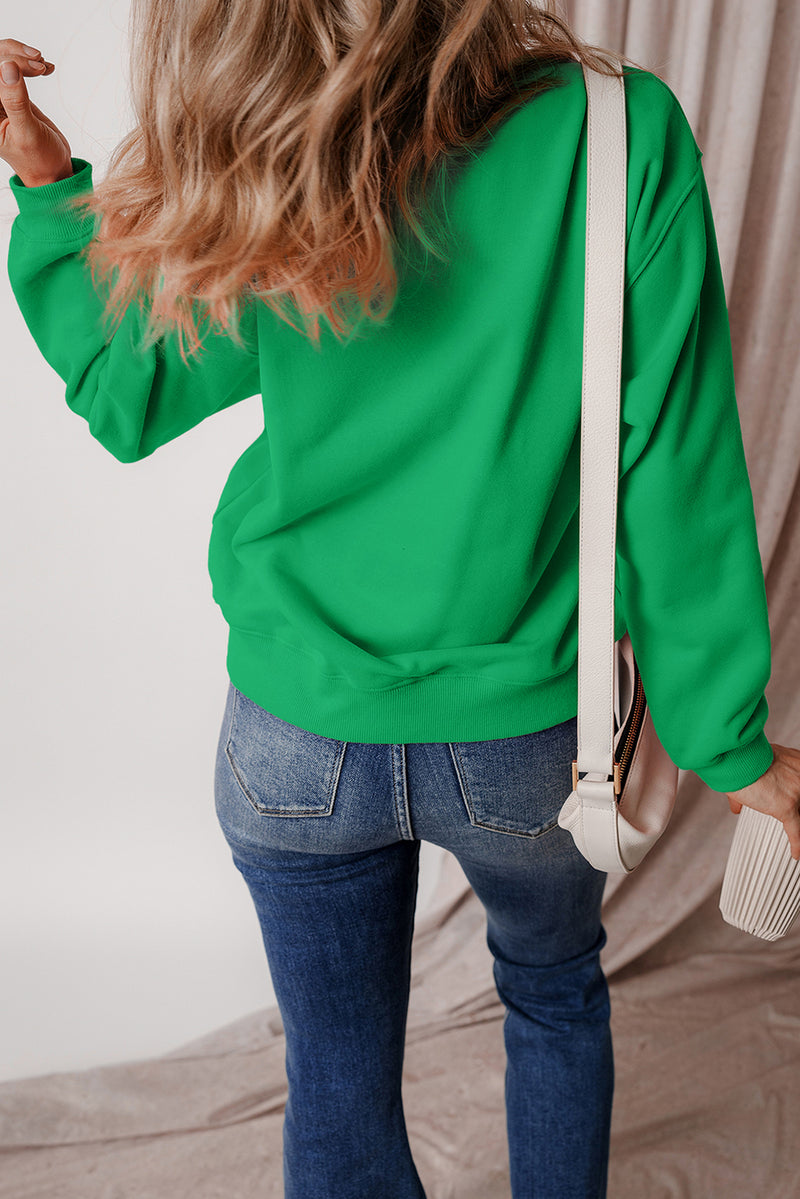 Smoke Green Solid Fleece Lined Drop Shoulder Terry Sweatshirt