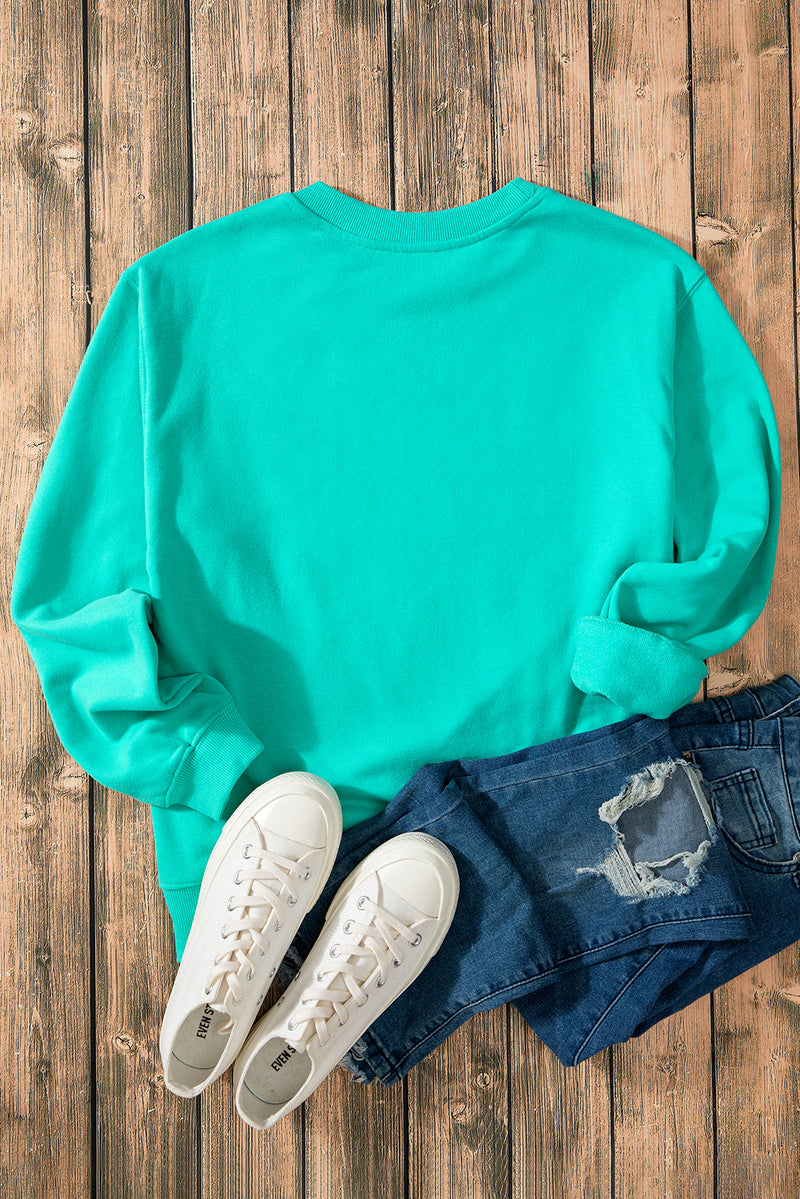 Smoke Green Solid Fleece Lined Drop Shoulder Terry Sweatshirt