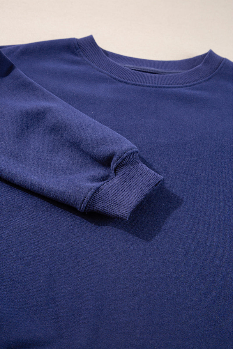 Plain Drop Shoulder Crewneck Pullover Sweatshirt