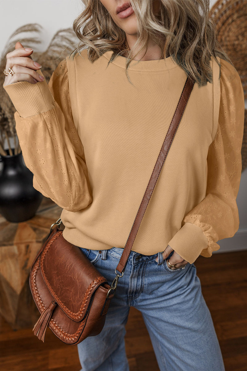 Mist Green Solid Patchwork Sleeve Round Neck Sweatshirt