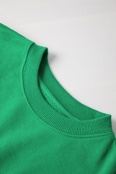 Smoke Green Solid Fleece Lined Drop Shoulder Terry Sweatshirt