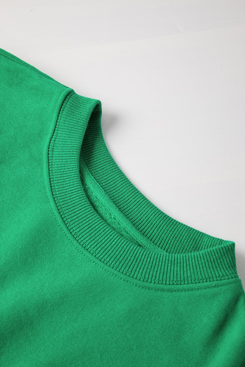 Smoke Green Solid Fleece Lined Drop Shoulder Terry Sweatshirt