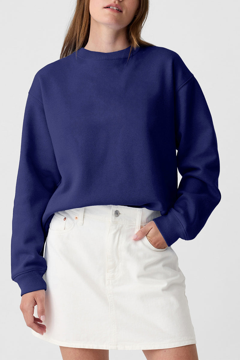 Plain Drop Shoulder Crewneck Pullover Sweatshirt