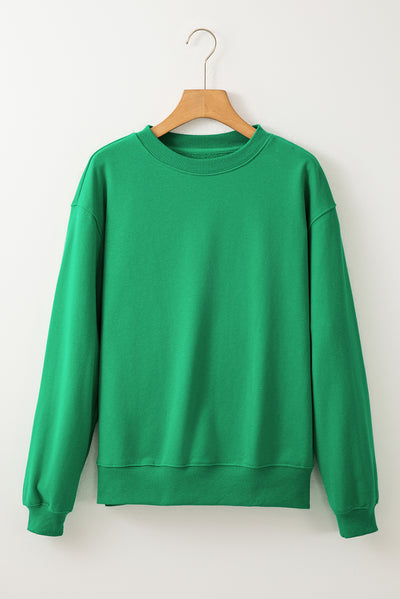 Smoke Green Solid Fleece Lined Drop Shoulder Terry Sweatshirt