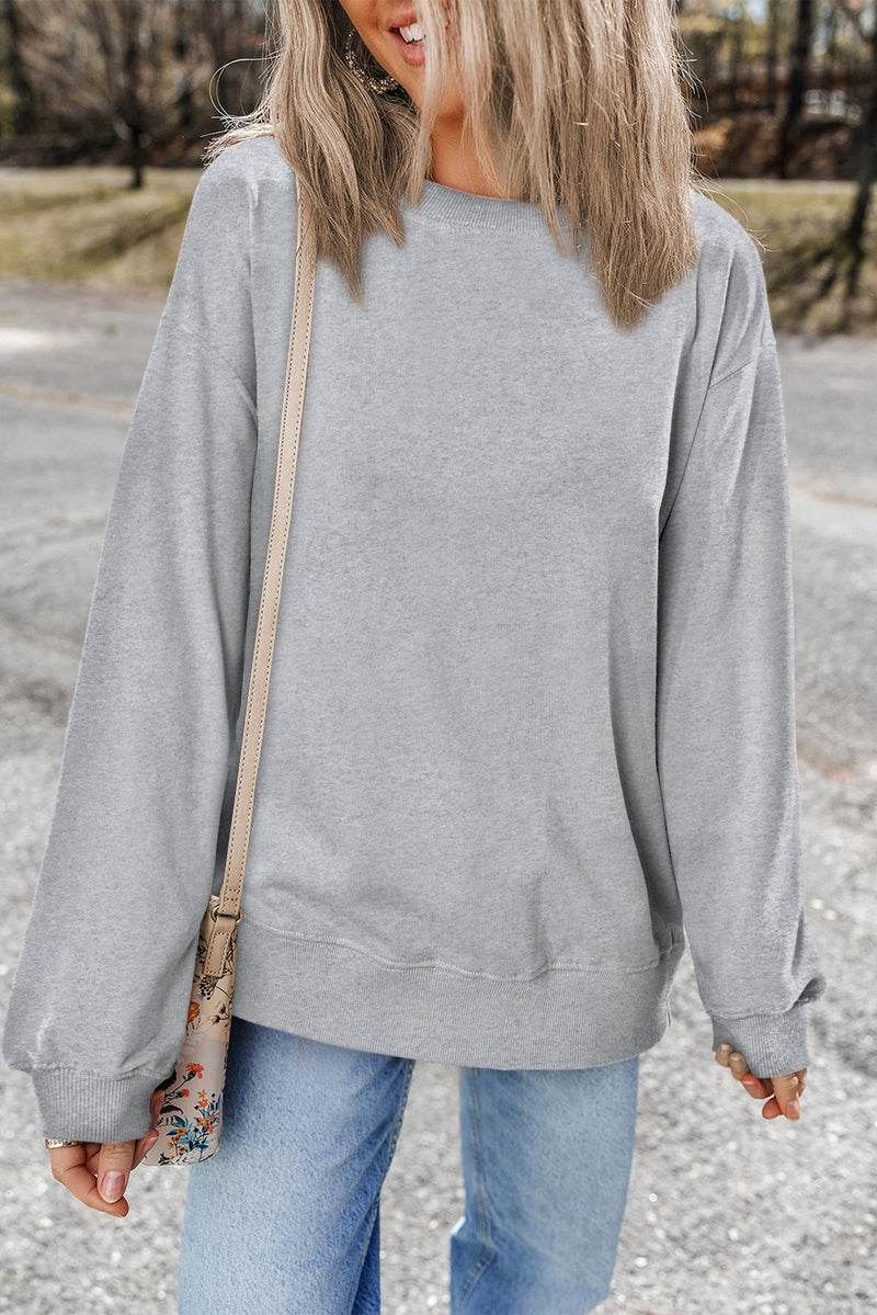 Plain Drop Shoulder Crewneck Pullover Sweatshirt