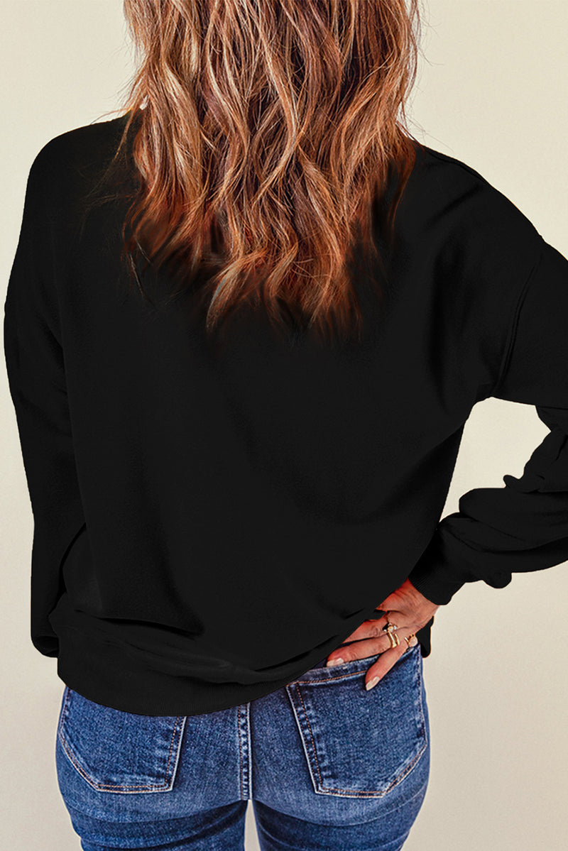 Black Rhinestone Decor Bowknot Graphic Pullover Sweatshirt