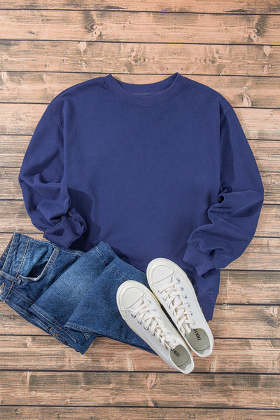 Plain Drop Shoulder Crewneck Pullover Sweatshirt