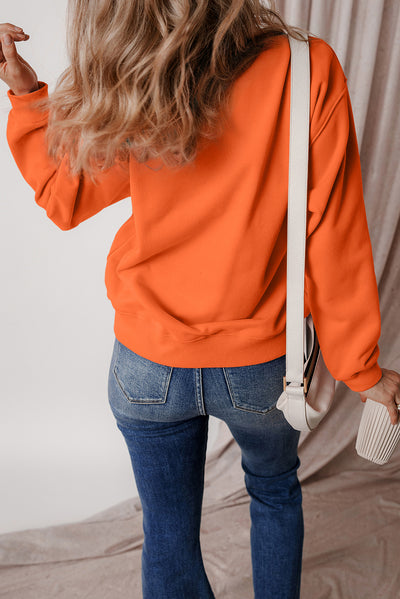 Russet Orange Glittering Pumpkin Season Graphic Drop Shoulder Pullover Sweatshirt