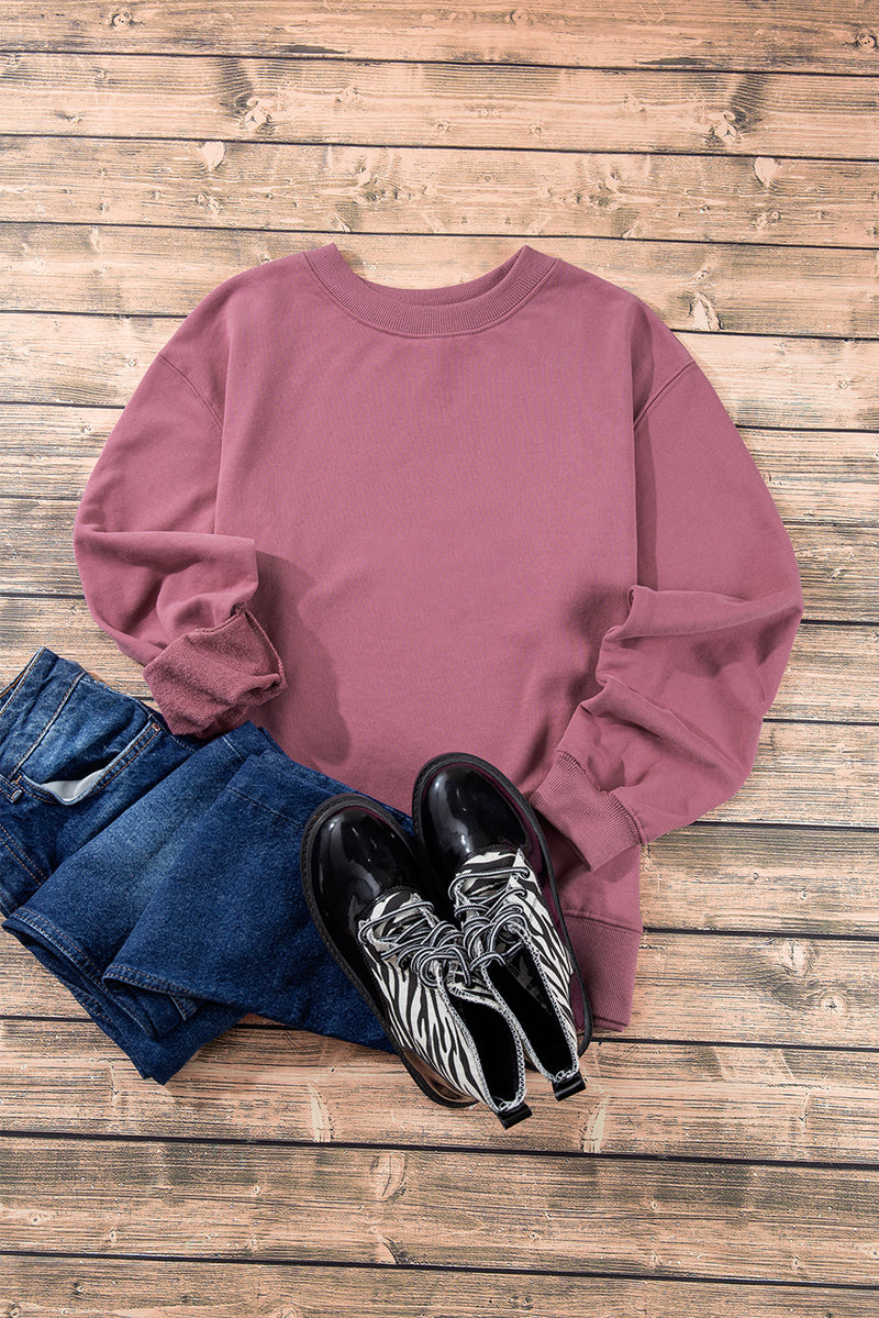 Plain Drop Shoulder Crewneck Pullover Sweatshirt