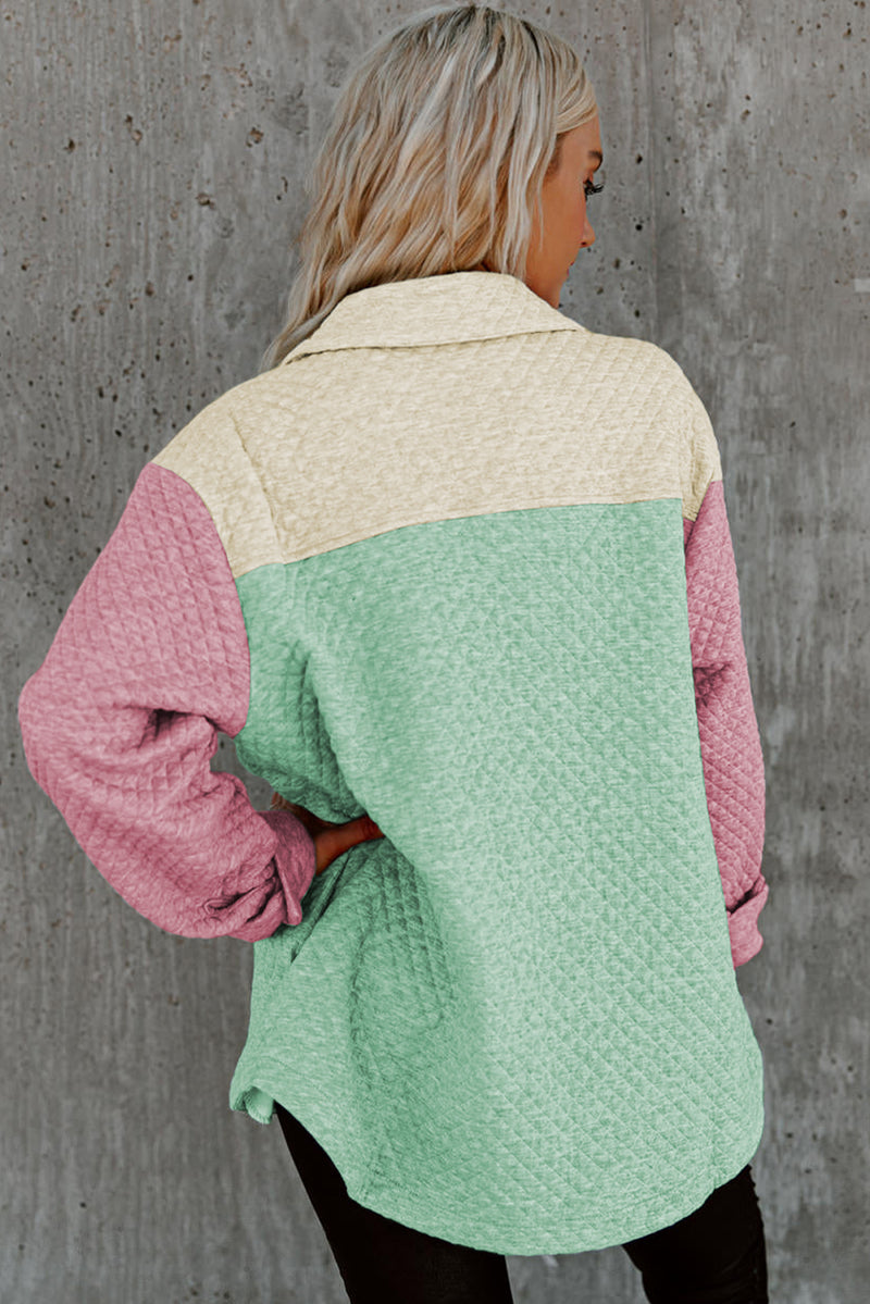 Green Color Block Quilted Shacket