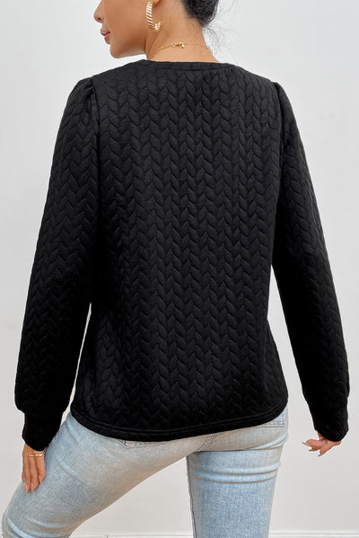 Cable Textured Puff Sleeve Sweatshirt